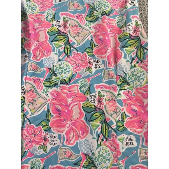 Lulu B Sleeveless Ruffle Trim Shift Dress Tropical Golf Hibiscus UPF50 Large NWT - Picture 9 of 10